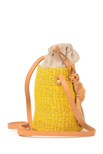Shop Aranaz Malia Straw Mini Bucket Bag In Yellow
