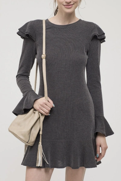 Shop Blu Pepper Ruffle Knit Dress In Charcoal