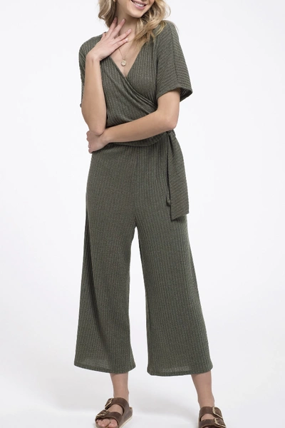 Shop Blu Pepper Rib Knit Surplice Jumpsuit In Olive