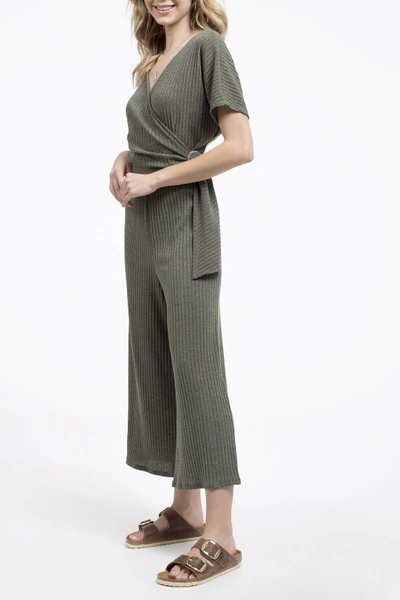 Shop Blu Pepper Rib Knit Surplice Jumpsuit In Olive