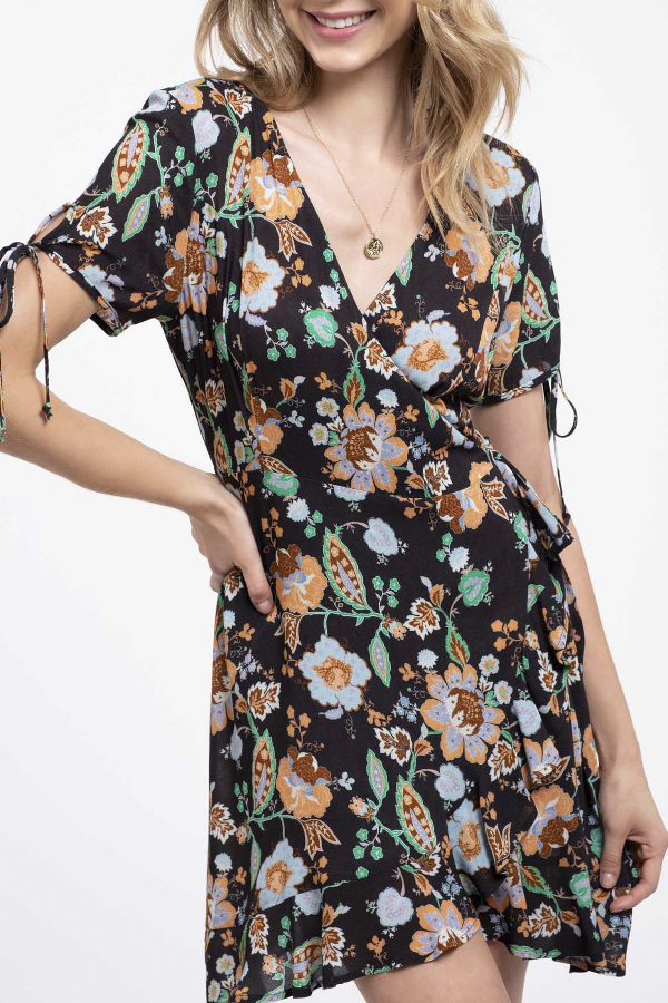 Blu Pepper Floral Wrap Dress In Black Multi ModeSens