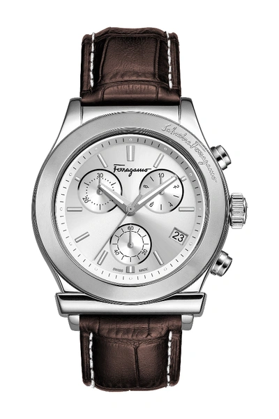 Shop Ferragamo Women's Quartz Embossed Leather Strap Watch, 42mm In Stainless Steel