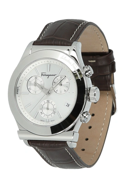 Shop Ferragamo Women's Quartz Embossed Leather Strap Watch, 42mm In Stainless Steel
