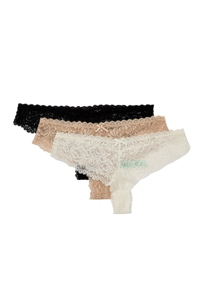 Shop Honeydew Intimates Lace Brief Cut Thong - Pack Of 3 In Cream/taupe/black