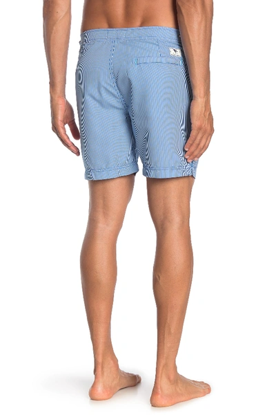 Shop Ted Baker Stripe Print Swim Shorts In Blue