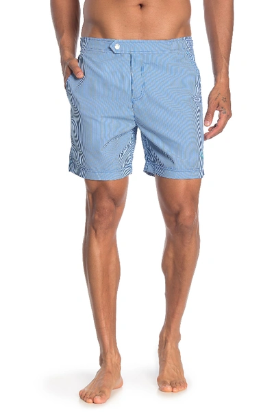 Shop Ted Baker Stripe Print Swim Shorts In Blue