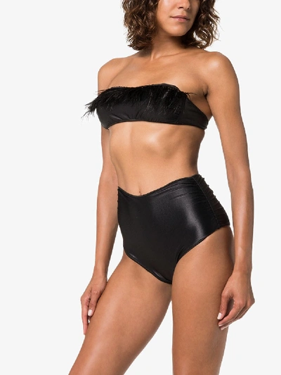 Shop Oseree Black Plumage High-waisted Feather Bandeau Bikini