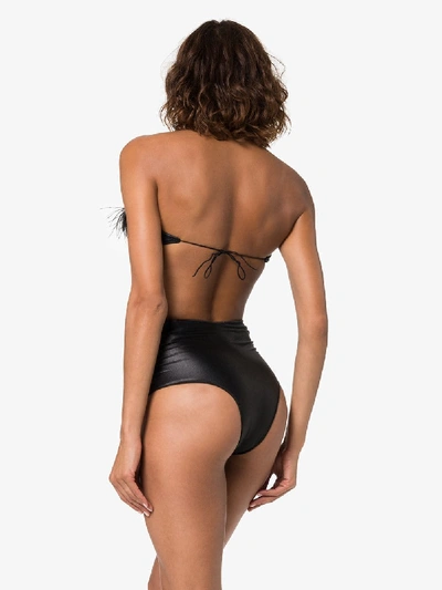 Shop Oseree Black Plumage High-waisted Feather Bandeau Bikini