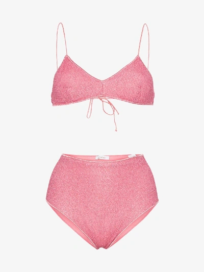 Shop Oseree Pink Lumiere High-waisted Triangle Bikini