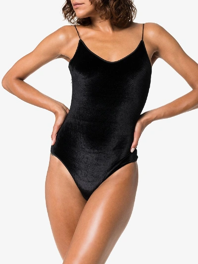 Shop Oseree Black Travaillé Velvet Swimsuit