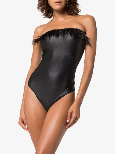 Shop Oseree Black Plumage Strapless Feather Swimsuit