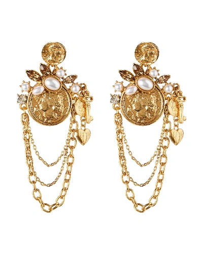 Shop Oscar De La Renta Coin Charm Earrings In Gold