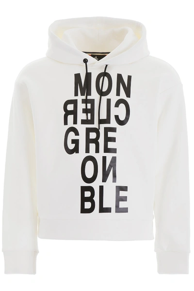 Shop Moncler Logo Print Hoodie In Bianco (white)