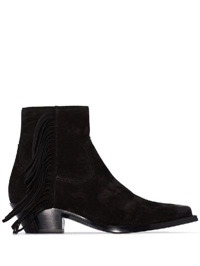 Shop Saint Laurent Lukas Fringed Ankle Boots - Black