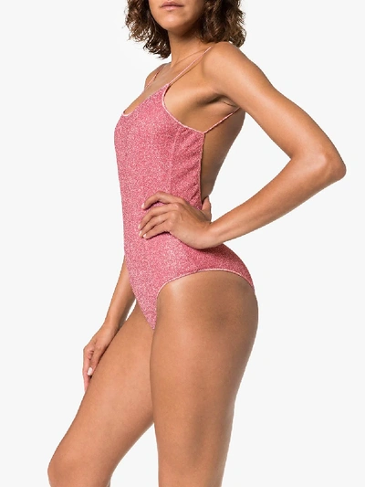 Shop Oseree Lumiere Sparkly Low Back Swimsuit In Pink