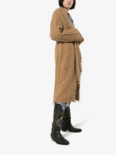 Shop Alanui Fisherman Cable Knit Cardigan In Brown