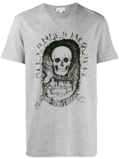 Shop Alexander Mcqueen Skull Print Logo T-shirt In Grey