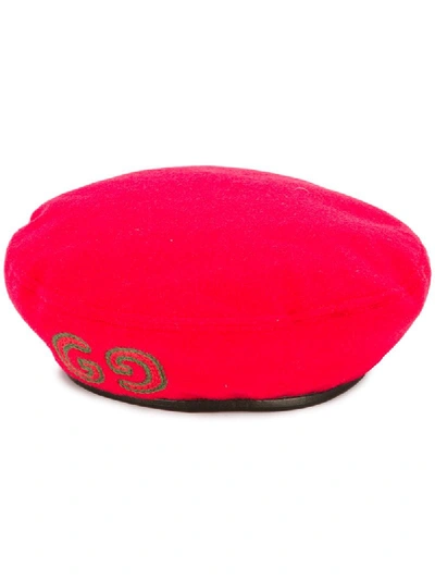 Shop Gucci Embroidered Gg Beret In Red