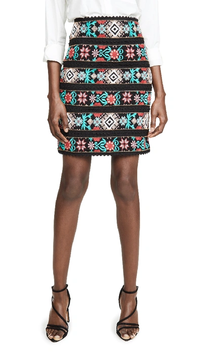 Shop Costarellos Cross Stitch Embroidered Skirt In Multi