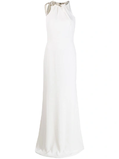 Shop Alexander Mcqueen Crystal Knot Halterneck Dress In White