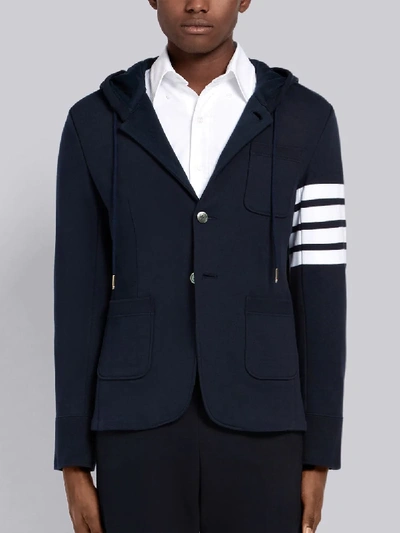 Shop Thom Browne 4-bar Hooded Cardigan In Blue