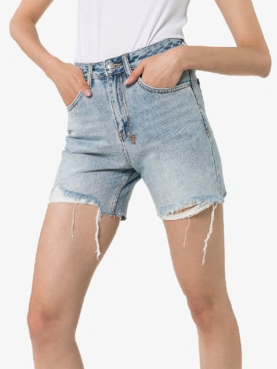 Shop Ksubi X Kendall Jenner Distressed Denim Shorts In Blue