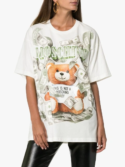 Shop Moschino Teddy Bear Money Print T-shirt In White