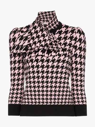 Shop Alexander Mcqueen Houndstooth Intarsia Knitted Top In Black