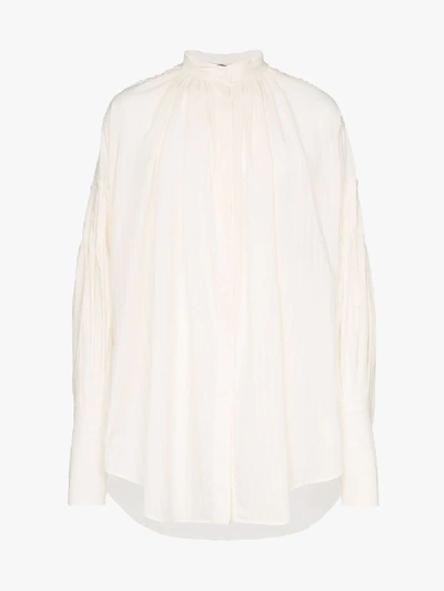 Shop Ann Demeulemeester Gathered Striped Shirt In White