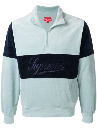 Shop Supreme Velour Half-zip Pullover In Blue