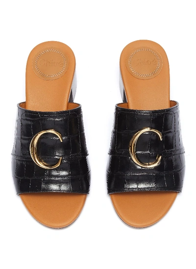 Shop Chloé ' C' Croc Embossed Leather Sandals