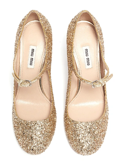 Shop Miu Miu Strass Heel Coarse Glitter Mary Jane Pumps