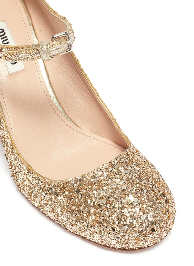 Shop Miu Miu Strass Heel Coarse Glitter Mary Jane Pumps