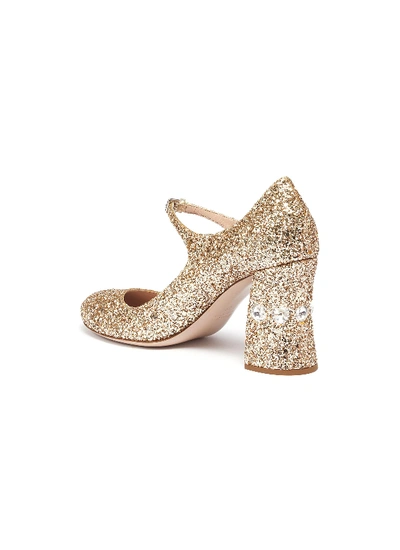 Shop Miu Miu Strass Heel Coarse Glitter Mary Jane Pumps