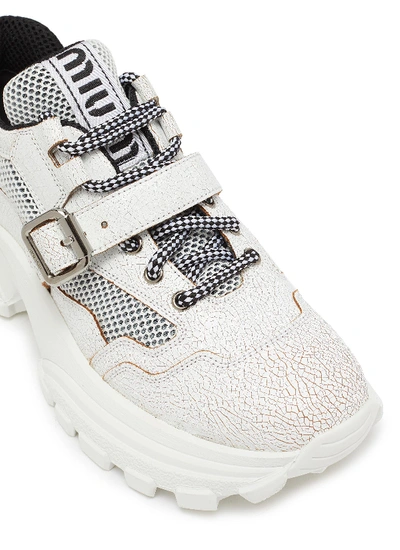 Shop Miu Miu Chunky Outsole Buckled Patchwork Sneakers