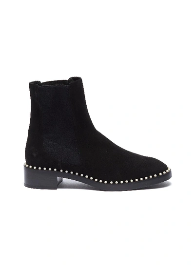 Shop Stuart Weitzman 'cline' Faux Pearl Welt Suede Chelsea Boots In Black