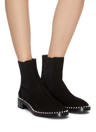 Shop Stuart Weitzman 'cline' Faux Pearl Welt Suede Chelsea Boots In Black