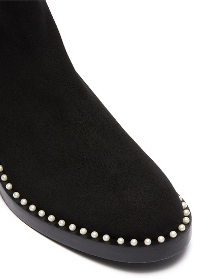Shop Stuart Weitzman 'cline' Faux Pearl Welt Suede Chelsea Boots In Black