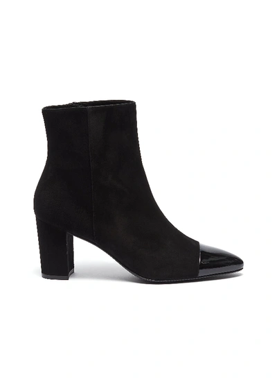 Shop Stuart Weitzman 'jill' Contrast Toe Suede Ankle Boots In Black
