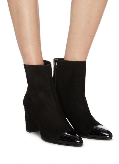 Shop Stuart Weitzman 'jill' Contrast Toe Suede Ankle Boots In Black