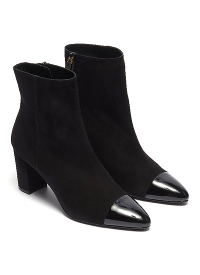 Shop Stuart Weitzman 'jill' Contrast Toe Suede Ankle Boots In Black