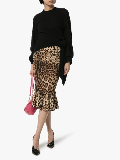 Shop Dolce & Gabbana Leopard Print Silk Pencil Skirt In Brown