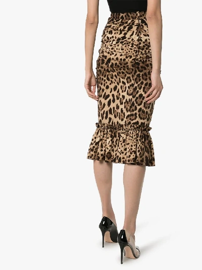 Shop Dolce & Gabbana Leopard Print Silk Pencil Skirt In Brown