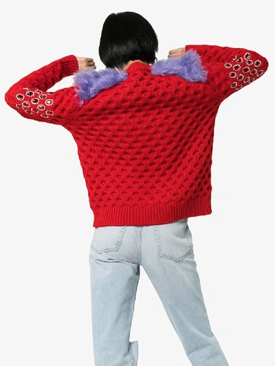 Shop Prada Womens Red Rhinestone Embellished Sweater