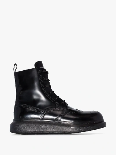 Shop Alexander Mcqueen Black Chunky Sole Leather Derby Boots