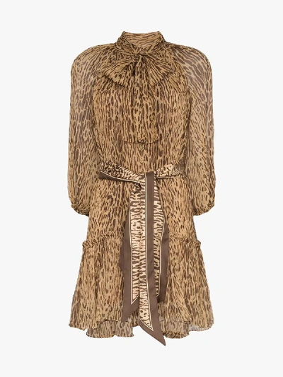 Shop Zimmermann Leopard Print Mini Dress In Brown