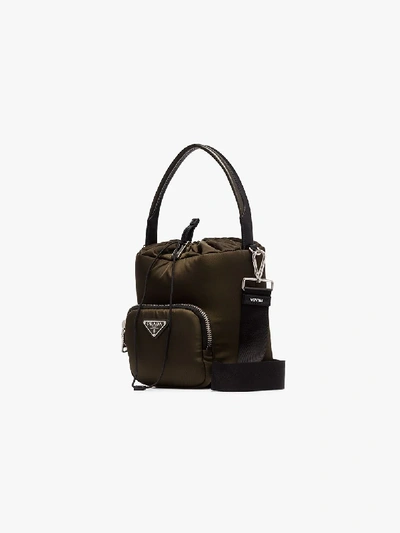 Shop Prada Green Padded Logo Bucket Bag