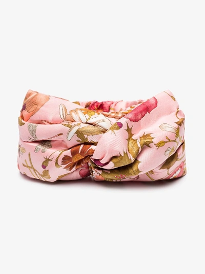 Shop Gucci Pink Floral Print Silk Headband