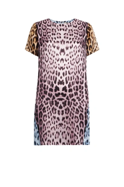 Shop Roberto Cavalli Heritage Jaguar Print Silk Dress In Pink