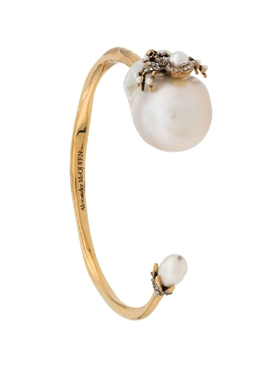 Shop Alexander Mcqueen Spider Pearl Bracelet In Gold